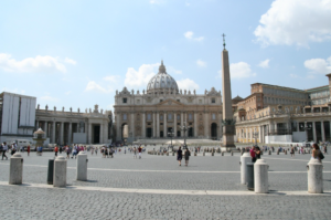 St. Peter's Basilica church front view. Vatican city